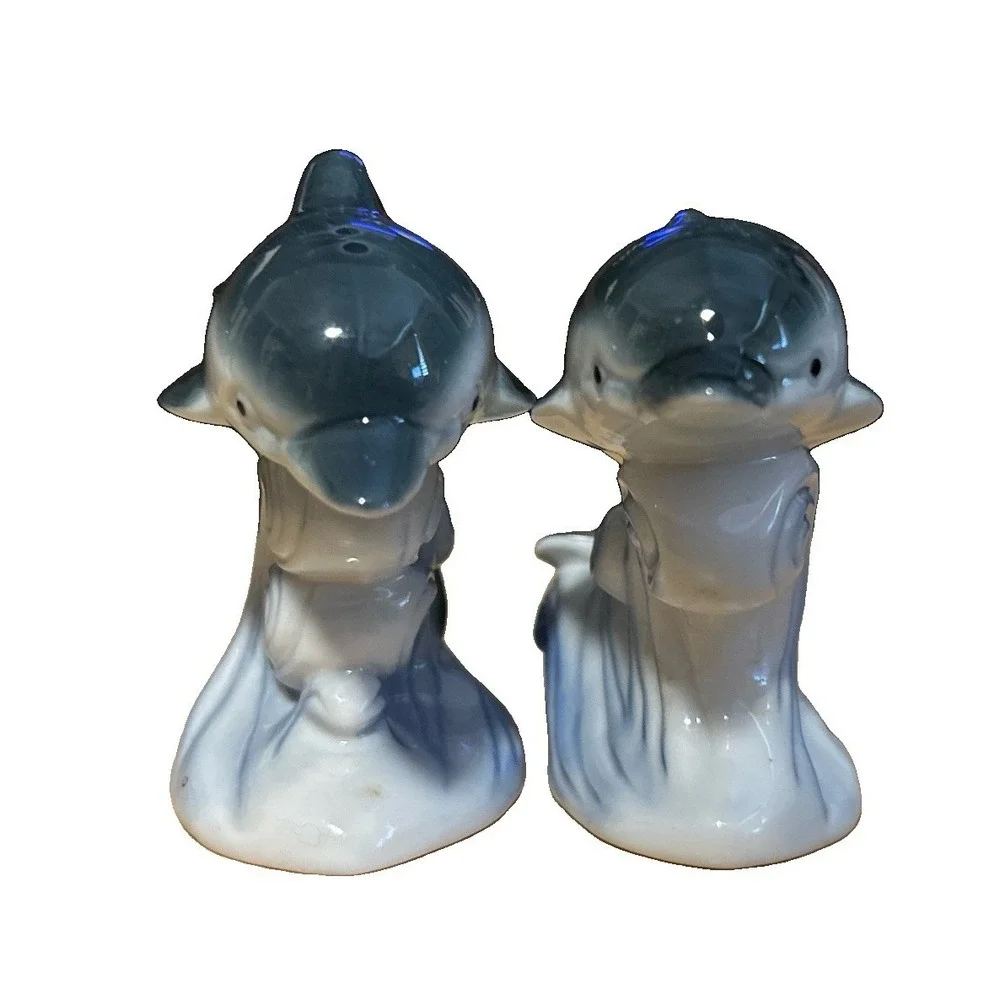 Vintage Dolphin Salt and Pepper Shaker Figurines Made in Japan
